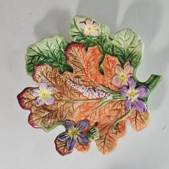 Fitz And Floyd Woodland Spring Bunny Rabbit Salt & Pepper Shaker Set Leaf Plate - Picture 13 of 13